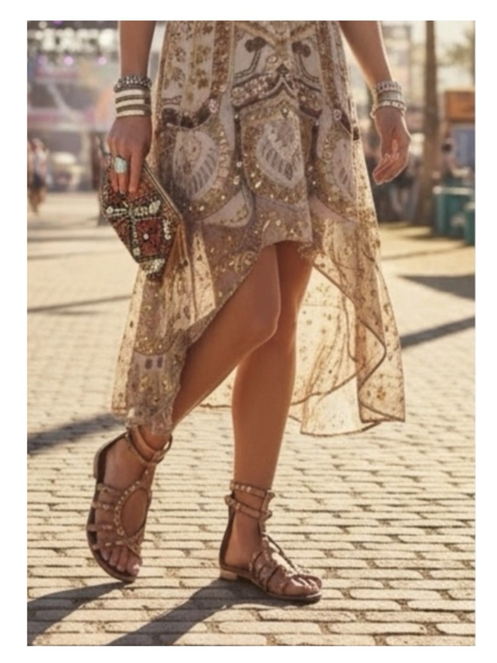 Grey Mer ♔ Luxe Embellished Metallic Gladiator Sandals ♔ Latte Leather ♔ 36 6M ♔